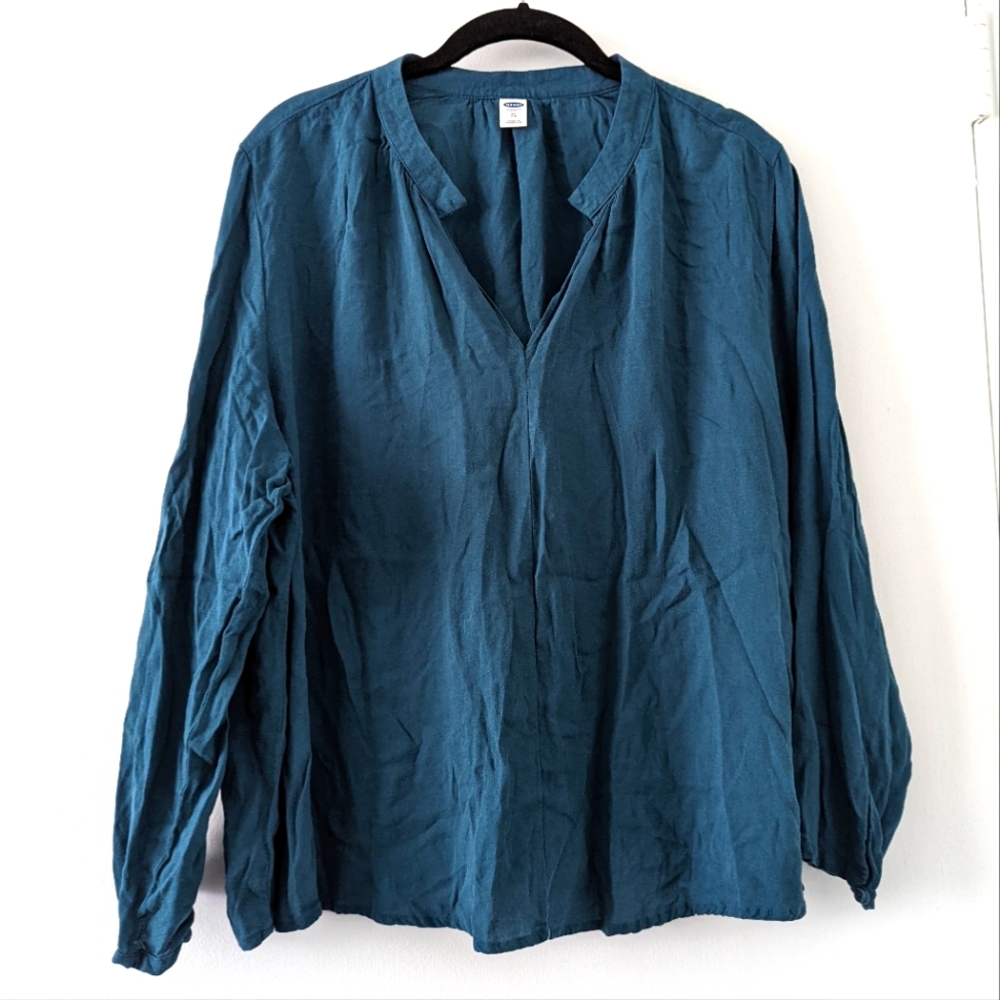 Old Navy Blue Teal long sleeve billowy top Sz XL